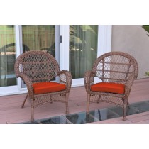 Santa Maria Honey Wicker Chair with Brick Red Cushions Set of 2