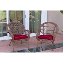 Santa Maria Honey Wicker Chair with Red Cushion - Set of 2
