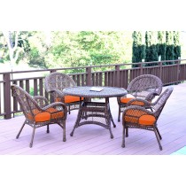 5pc Santa Maria Honey Wicker Dining Set - Orange Cushions