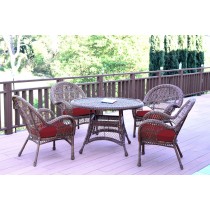 5pc Santa Maria Honey Wicker Dining Set - Red Cushions