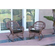 Santa Maria Honey Wicker Rocker Chair with Black Cushion - Set of 2
