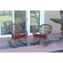 Santa Maria Honey Wicker Rocker Chair with Brick Red Cushion - Set of 2