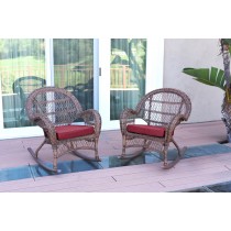 Santa Maria Honey Wicker Rocker Chair with Red Cushion - Set of 2