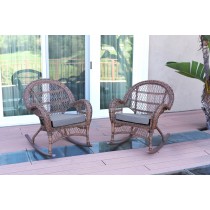 Santa Maria Honey Wicker Rocker Chair with Steel Blue Cushion - Set of 2