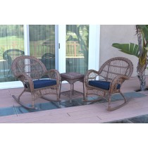 3pc Santa Maria Honey Rocker Wicker Chair Set With Cushions