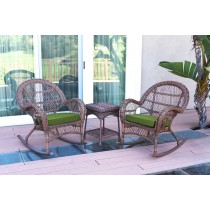3pc Santa Maria Honey Rocker Wicker Chair Set - Hunter Green Cushions