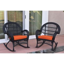 Santa Maria Black Wicker Rocker Chair with Orange Cushion - Set of 2