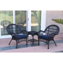 3pc Santa Maria Black Wicker Chair Set With Cushions
