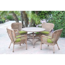 5pc Windsor Honey Wicker Dining Set - Sage Green Cushions