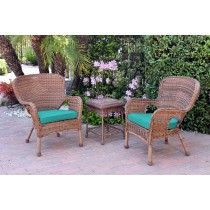 Windsor Honey Wicker Chair And End Table Set With Turquoise Chair Cushion