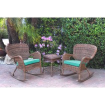 Windsor Honey Wicker Rocker Chair And End Table Set With Turquoise Chair Cushion