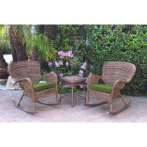 Windsor Honey Wicker Rocker Chair And End Table Set With Hunter Green Chair Cushion
