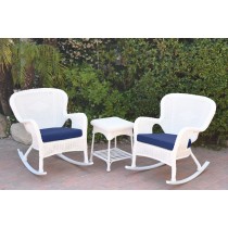 Windsor White Wicker Rocker Chair And End Table Set With Chair Cushion