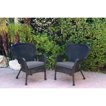 Set of 2 Windsor Black Resin Wicker Chair with Steel Blue Cushion