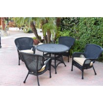 5pc Windsor Black Wicker Dining Set - Tan Cushions