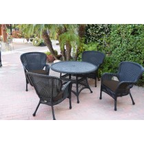 5pc Windsor Black Wicker Dining Set - Brown Cushions