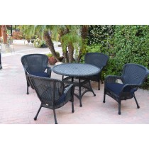 5pc Windsor Black Wicker Dining Set - Midnight Blue Cushions