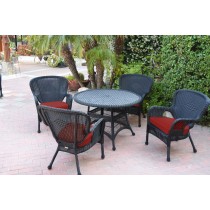 5pc Windsor Black Wicker Dining Set - Brick Red Cushions