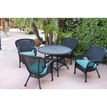 5pc Windsor Black Wicker Dining Set - Sky Blue Cushions