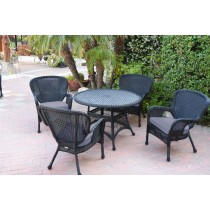 5pc Windsor Black Wicker Dining Set - Steel Blue Cushions