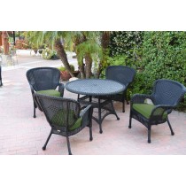 5pc Windsor Black Wicker Dining Set - Hunter Green Cushions