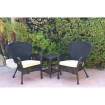 Windsor Black Wicker Chair And End Table Set With Tan Chair Cushion