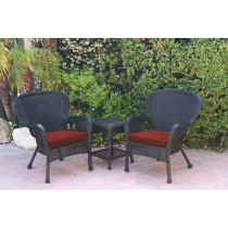 Windsor Black Wicker Chair And End Table Set With Brick Red Chair Cushion