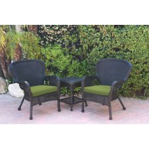Windsor Black Wicker Chair And End Table Set With Sage Green Chair Cushion