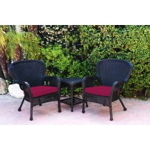 Windsor Black Wicker Chair And End Table Set With Red Chair Cushion