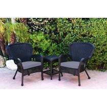 Windsor Black Wicker Chair And End Table Set With Steel Blue Chair Cushion