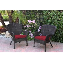 Set of 2 Windsor Espresso Resin Wicker Chair with Red Cushion
