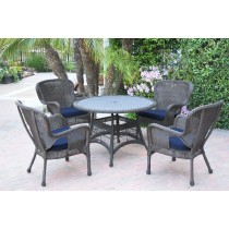 5pc Windsor Espresso Wicker Dining Set with Midnight Blue Cushions