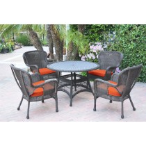 5pc Windsor Espresso Wicker Dining Set with Orange Cushions