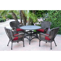 5pc Windsor Espresso Wicker Dining Set with Red Cushions