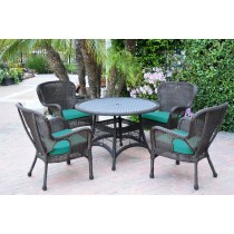 5pc Windsor Espresso Wicker Dining Set with Turquoise Cushions