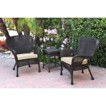 Windsor Espresso Wicker Chair And End Table Set With Ivory Chair Cushion