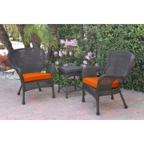 Windsor Black Wicker Chair And End Table Set With Orange Chair Cushion