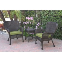 Windsor Espresso Wicker Chair And End Table Set With Sage Green Chair Cushion