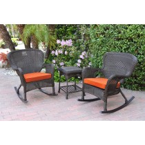 Windsor Espresso Wicker Rocker Chair And End Table Set With Orange Chair Cushion