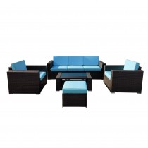 7PC BROWN WICKER SEATING SET /TURQ CUSHION