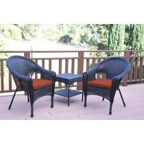 Set of 3 Espresso Resin Wicker Clark Single Chair with 2 inch Brick Red Cushion and End Table