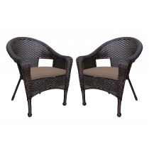 Set of 2 Resin Wicker Clark Single Chair with Brown Cushion