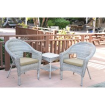Set of 3 Grey Resin Wicker Clark Single Chair with 2 inch Tan Cushion and End Table
