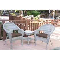 Set of 3 Grey Resin Wicker Clark Single Chair with 2 inch Brown Cushion and End Table