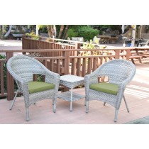 Set of 3 Grey Resin Wicker Clark Single Chair with 2 inch Sage Green Cushion and End Table