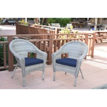 Set of 2 Resin Wicker Clark Single Chair with 2 inch Midnight Blue Cushion