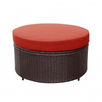Resin Wicker Cartagena Curved modular Sectional Round Ottoman with 3.5in Brick Red Cushion