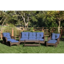 6pc Wicker Seating Set  with Midnight Blue Cushions