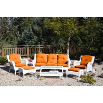 6pc White Wicker Seating Set with Orange Cushions