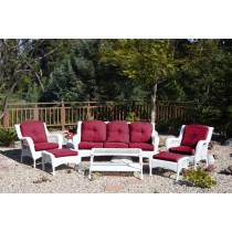 6pc White Wicker Seating Set with Red Cushions